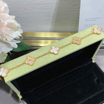 [Charm Aries Jewelry]CLOVER 5 MOTIF DIAMOND PINK MOP PINK GOLD BRACELET