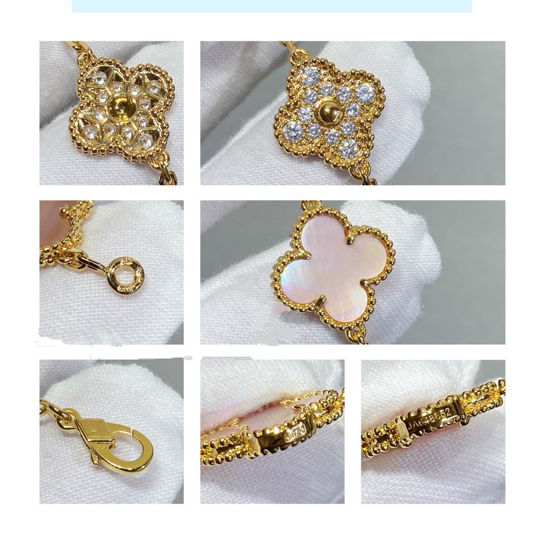 [Charm Aries Jewelry]CLOVER 5 MOTIF DIAMOND PINK MOP PINK GOLD BRACELET
