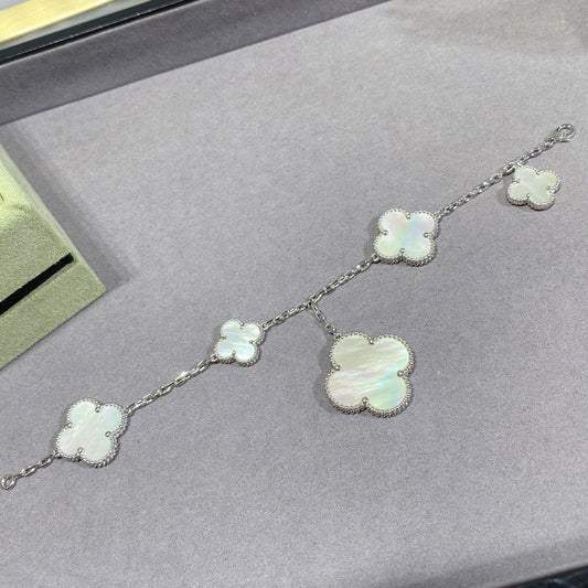 [Charm Aries Jewelry]CLOVER 5 MOTIF WHITE MOP SILVER BRACELET