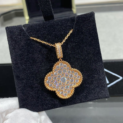[Charm Aries Jewelry]CLOVER 25MM LARGE PEDANT DIAMOND PAVED LONG NECKLACE