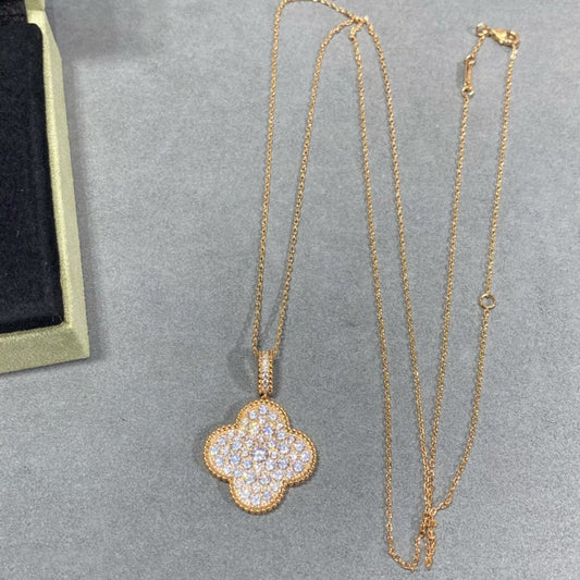 [Charm Aries Jewelry]CLOVER 25MM LARGE PEDANT DIAMOND PAVED LONG NECKLACE