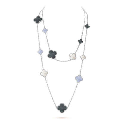 [Charm Aries Jewelry]CLOVER 16 MOTIF CHALCEDONY MOP SILVER NECKLACE
