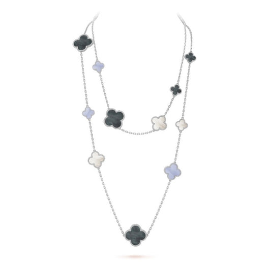 [Charm Aries Jewelry]CLOVER 16 MOTIF CHALCEDONY MOP SILVER NECKLACE