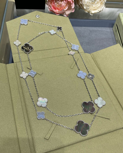 [Charm Aries Jewelry]CLOVER 16 MOTIF CHALCEDONY MOP SILVER NECKLACE