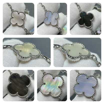[Charm Aries Jewelry]CLOVER 16 MOTIF CHALCEDONY MOP SILVER NECKLACE