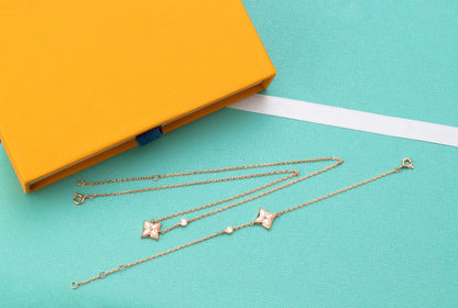 [Charm Aries Jewelry]STAR PINK MOP 1 DIAMOND PINK GOLD NECKLACE