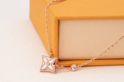 [Charm Aries Jewelry]STAR PINK MOP 1 DIAMOND PINK GOLD NECKLACE