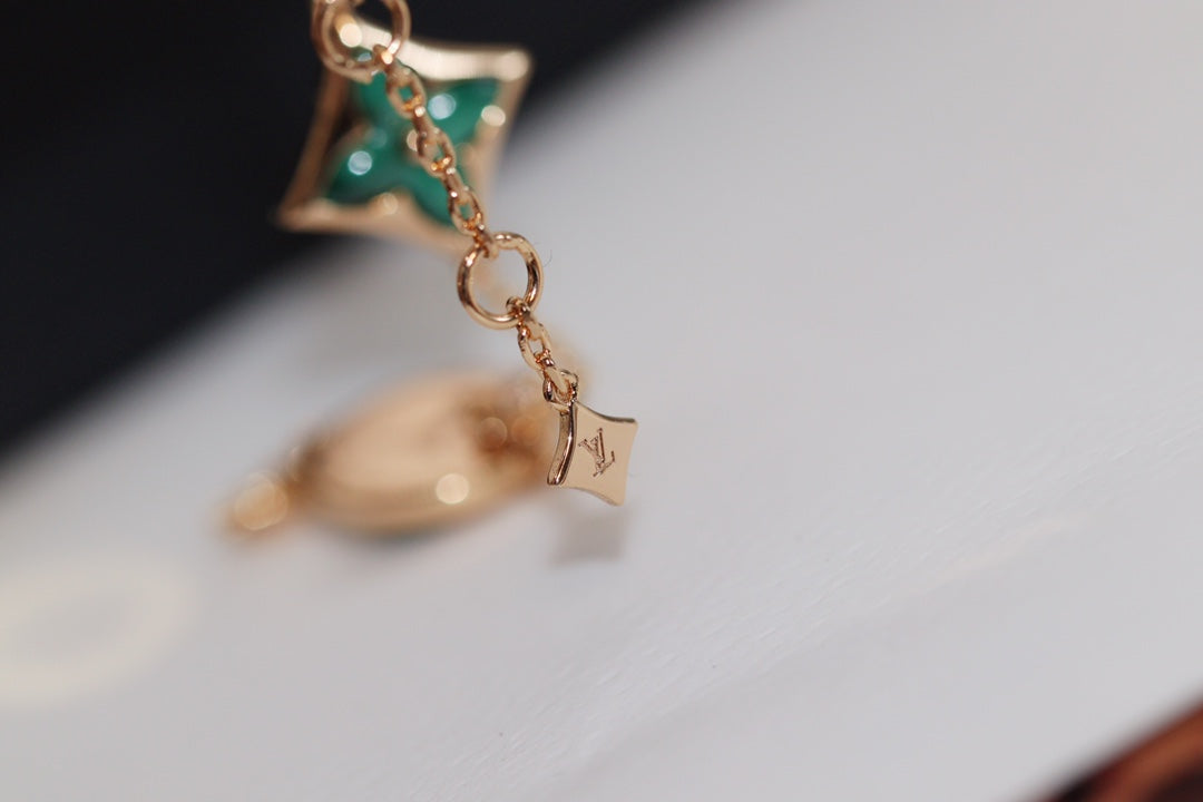 [Charm Aries Jewelry]STAR AND SUN 4 MOTIF PINK GOLD MALACHITE BRACELET