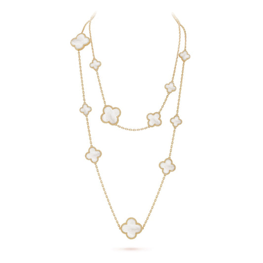 [Charm Aries Jewelry]CLOVER 16 MOTIF WHITE MOP GOLD NECKLACE