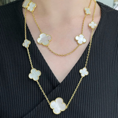 [Charm Aries Jewelry]CLOVER 16 MOTIF WHITE MOP GOLD NECKLACE