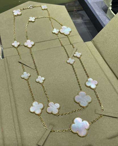 [Charm Aries Jewelry]CLOVER 16 MOTIF WHITE MOP GOLD NECKLACE
