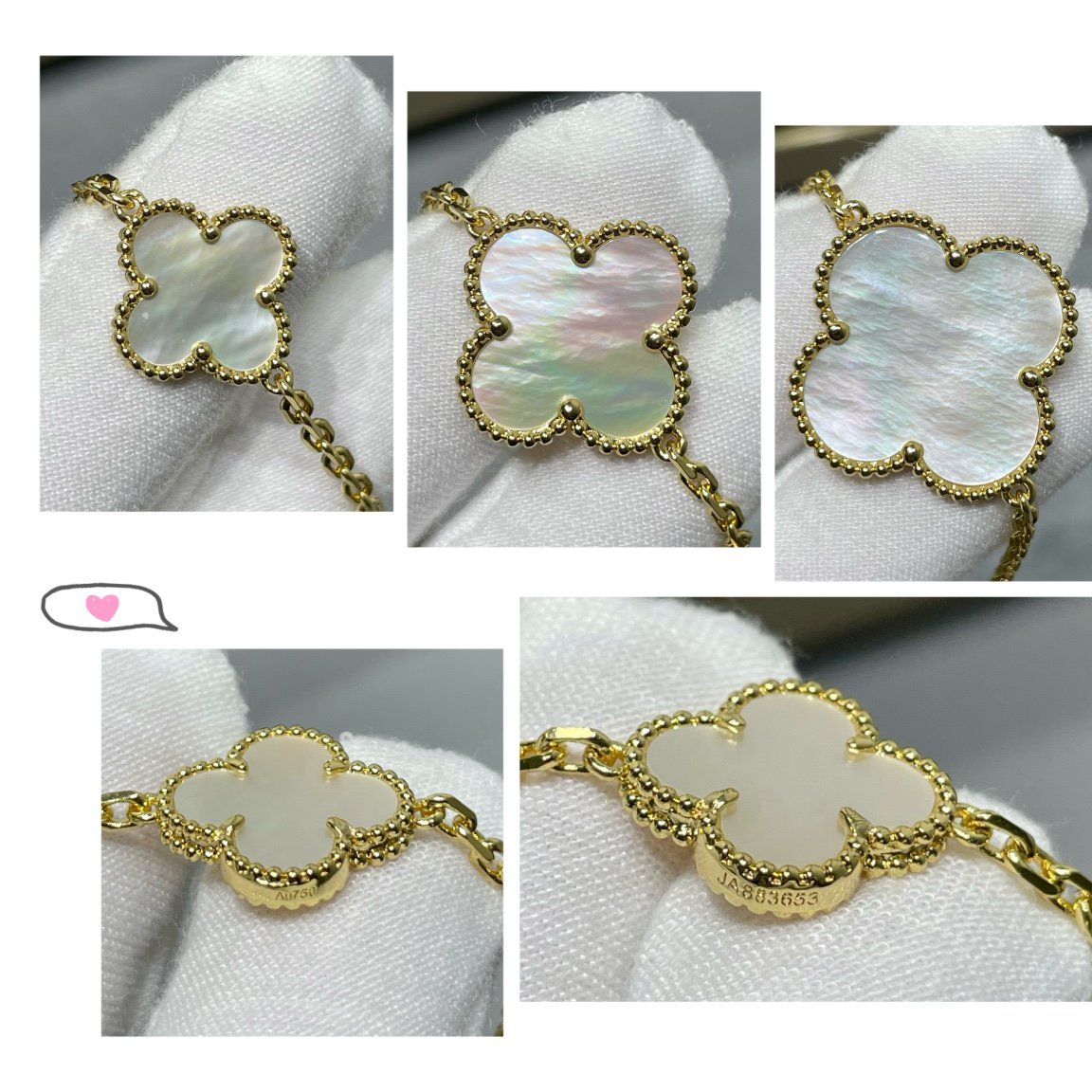 [Charm Aries Jewelry]CLOVER 16 MOTIF WHITE MOP GOLD NECKLACE