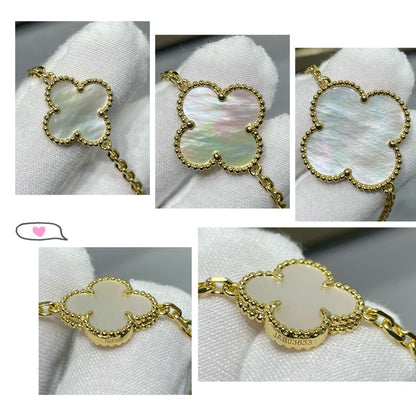 [Charm Aries Jewelry]CLOVER 16 MOTIF WHITE MOP GOLD NECKLACE