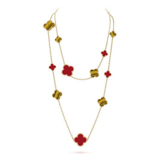 [Charm Aries Jewelry]CLOVER 16 MOTIF CARNELIAN TIGER EYE ROSE GOLD NECKLACE