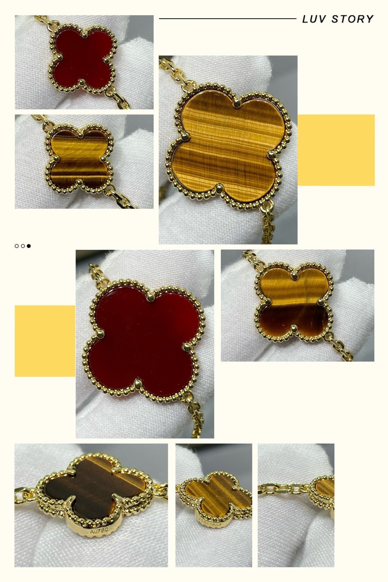[Charm Aries Jewelry]CLOVER 16 MOTIF CARNELIAN TIGER EYE ROSE GOLD NECKLACE
