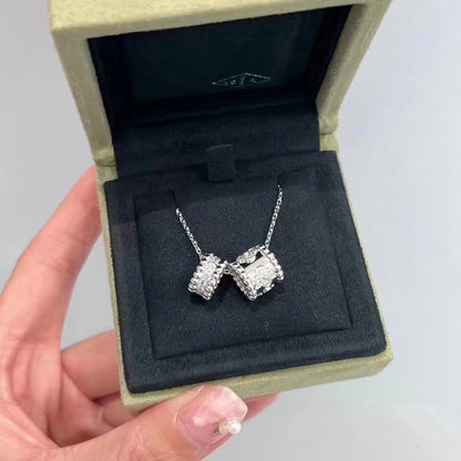 [Charm Aries Jewelry]PERLEE DOUBLE PENDANT SILVER DIAMOND NECKLACE