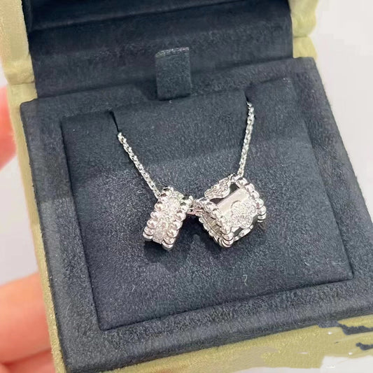 [Charm Aries Jewelry]PERLEE DOUBLE PENDANT SILVER DIAMOND NECKLACE