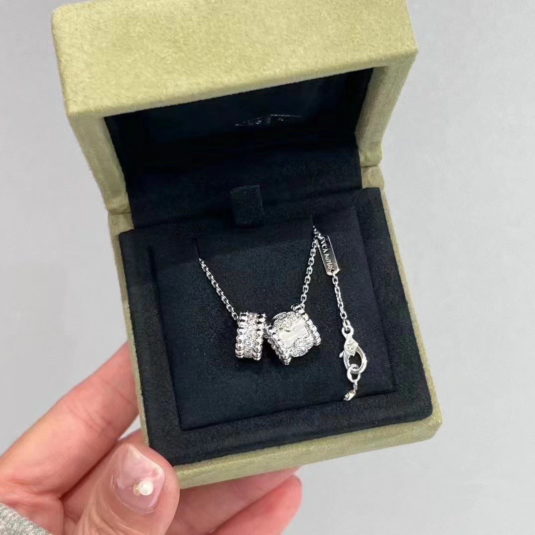 [Charm Aries Jewelry]PERLEE DOUBLE PENDANT SILVER DIAMOND NECKLACE