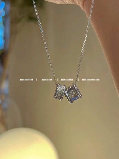 [Charm Aries Jewelry]PERLEE DOUBLE PENDANT SILVER DIAMOND NECKLACE