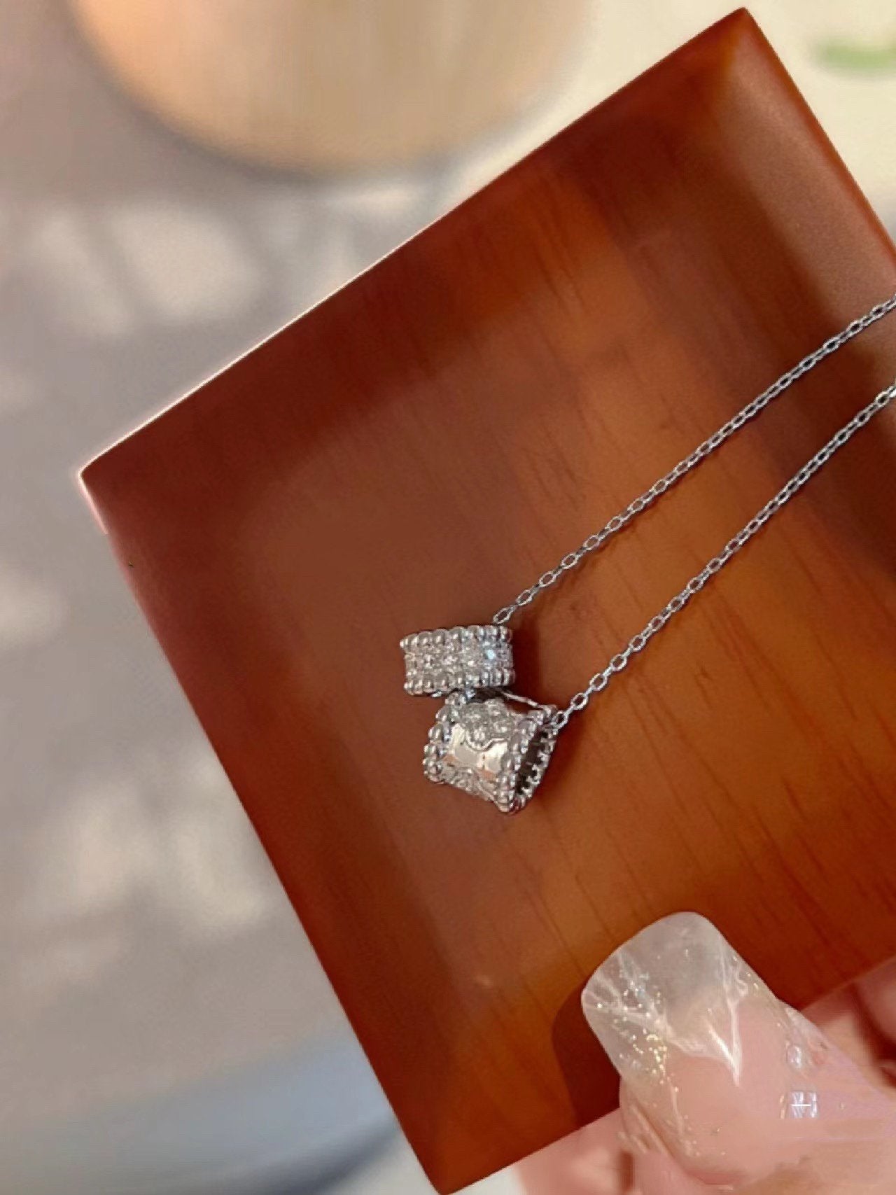 [Charm Aries Jewelry]PERLEE DOUBLE PENDANT SILVER DIAMOND NECKLACE