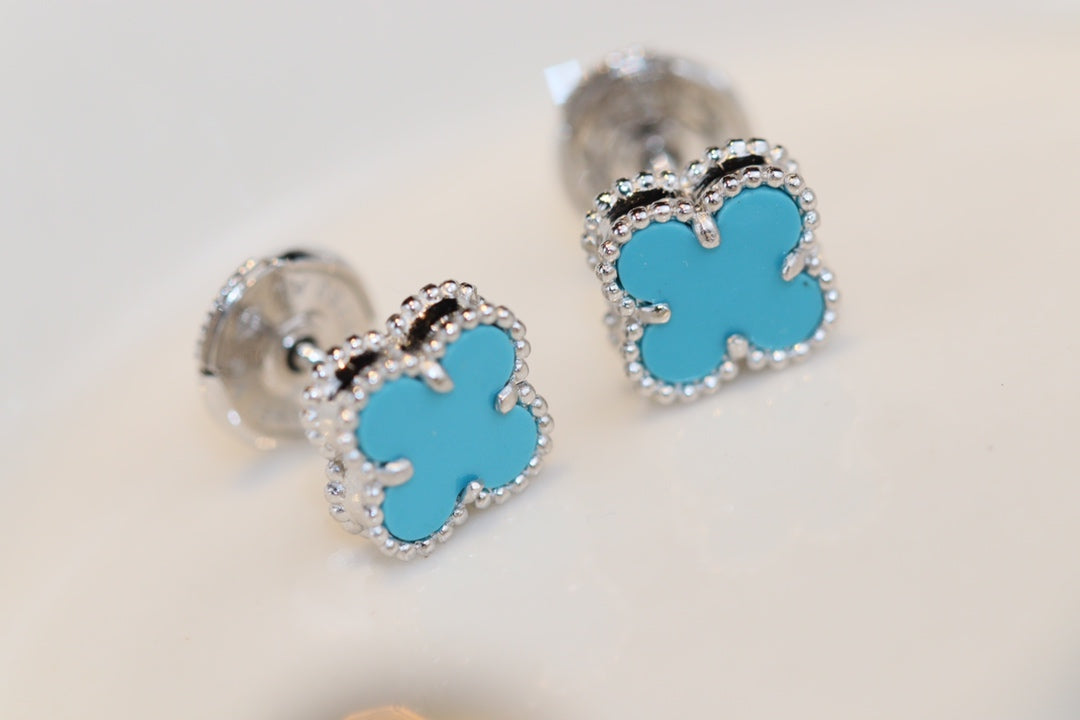[Charm Aries Jewelry]CLOVER MINI TURQUOISE SILVER STUD EARRINGS