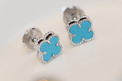 [Charm Aries Jewelry]CLOVER MINI TURQUOISE SILVER STUD EARRINGS