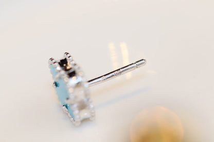 [Charm Aries Jewelry]CLOVER MINI TURQUOISE SILVER STUD EARRINGS