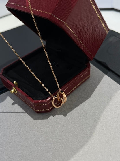 [Charm Aries Jewelry]LOVE NECKLACE DOUBLE RING PINK GOLD
