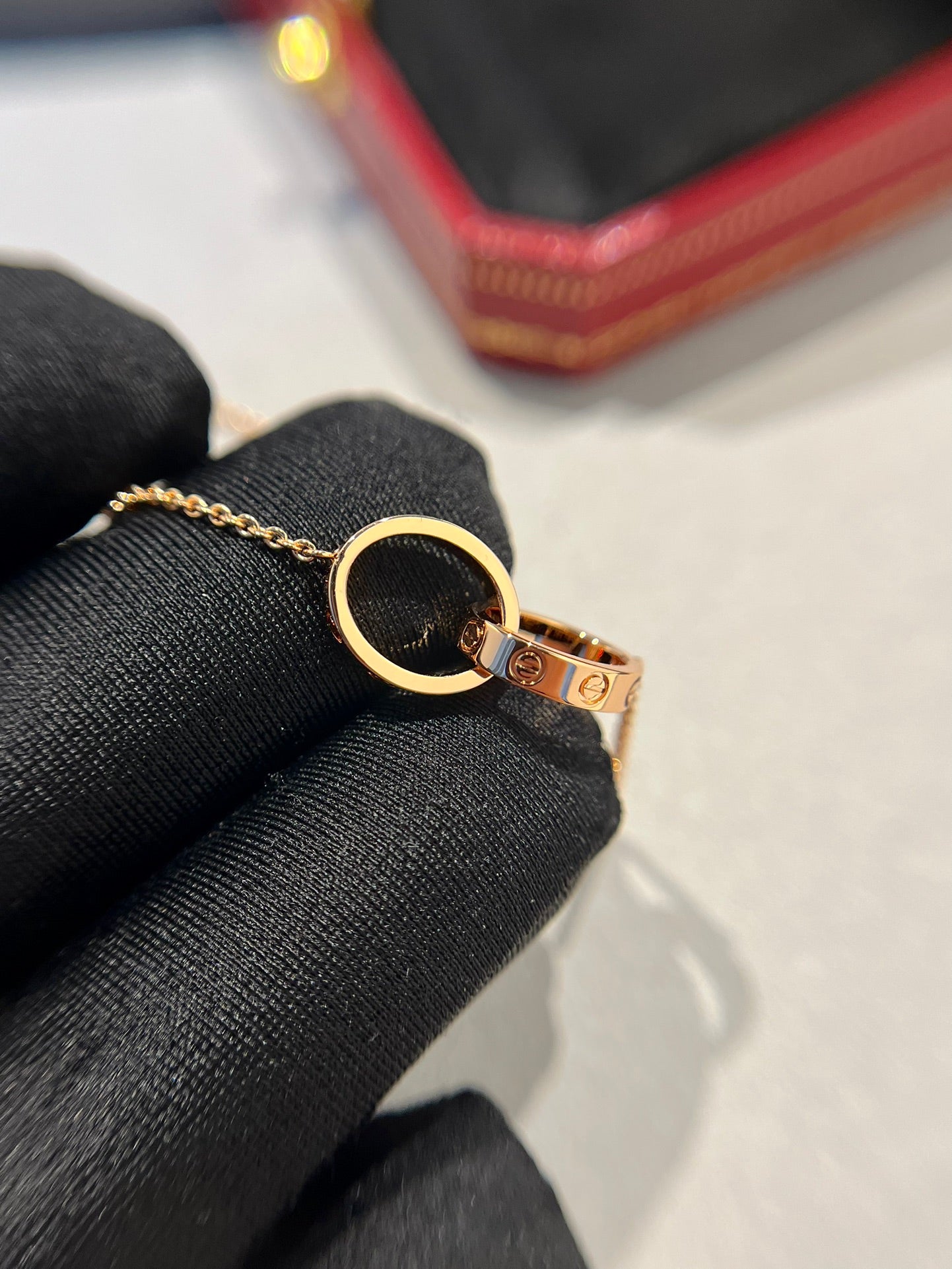 [Charm Aries Jewelry]LOVE NECKLACE DOUBLE RING PINK GOLD
