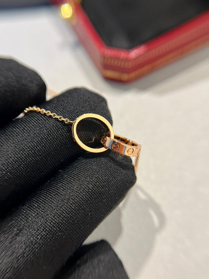 [Charm Aries Jewelry]LOVE NECKLACE DOUBLE RING PINK GOLD