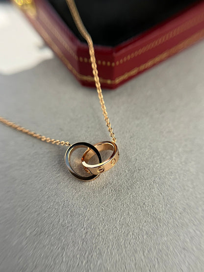 [Charm Aries Jewelry]LOVE NECKLACE DOUBLE RING PINK GOLD