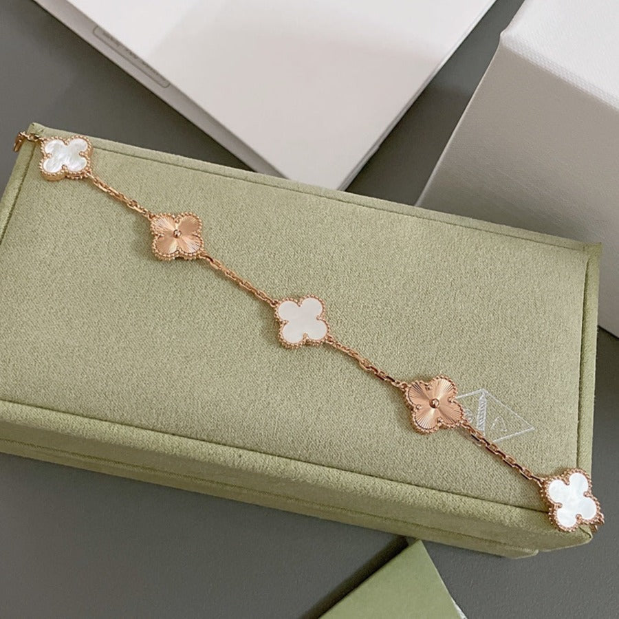 [Charm Aries Jewelry]CLOVER BRACELET 5 MOTIF WHITE MOP PINK GOLD