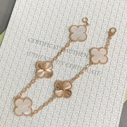 [Charm Aries Jewelry]CLOVER BRACELET 5 MOTIF WHITE MOP PINK GOLD