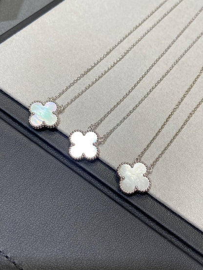 [Charm Aries Jewelry]CLOVER MEDIUM SILVER WHITE MOP NECKLACE