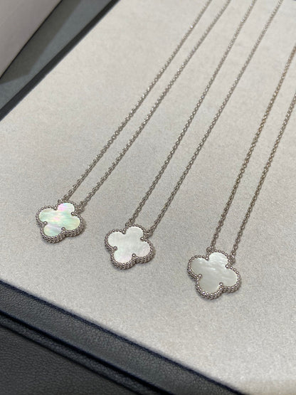 [Charm Aries Jewelry]CLOVER MEDIUM SILVER WHITE MOP NECKLACE