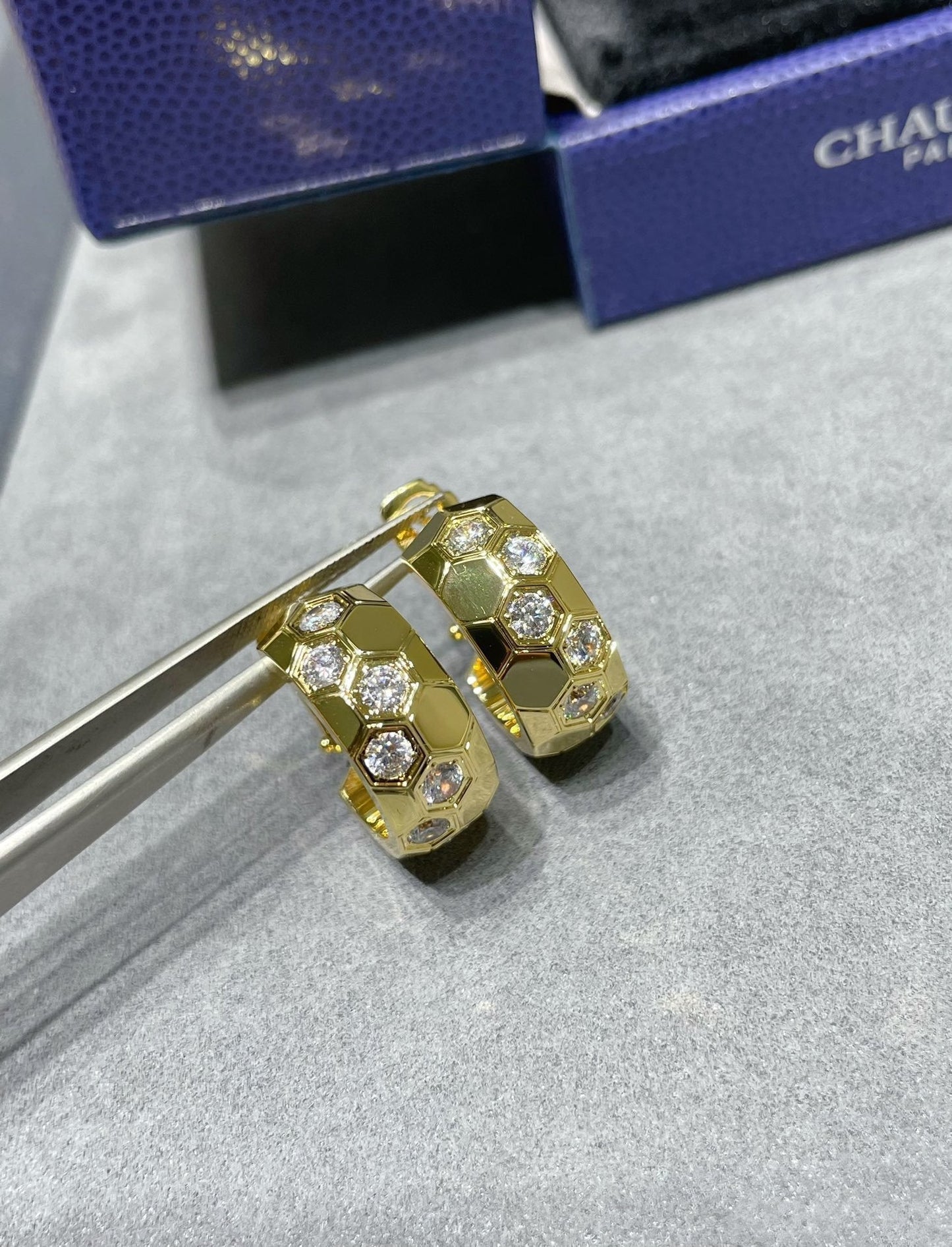 [Charm Aries Jewelry]BEE LOVE DIAMOND HOOP EARRINGS