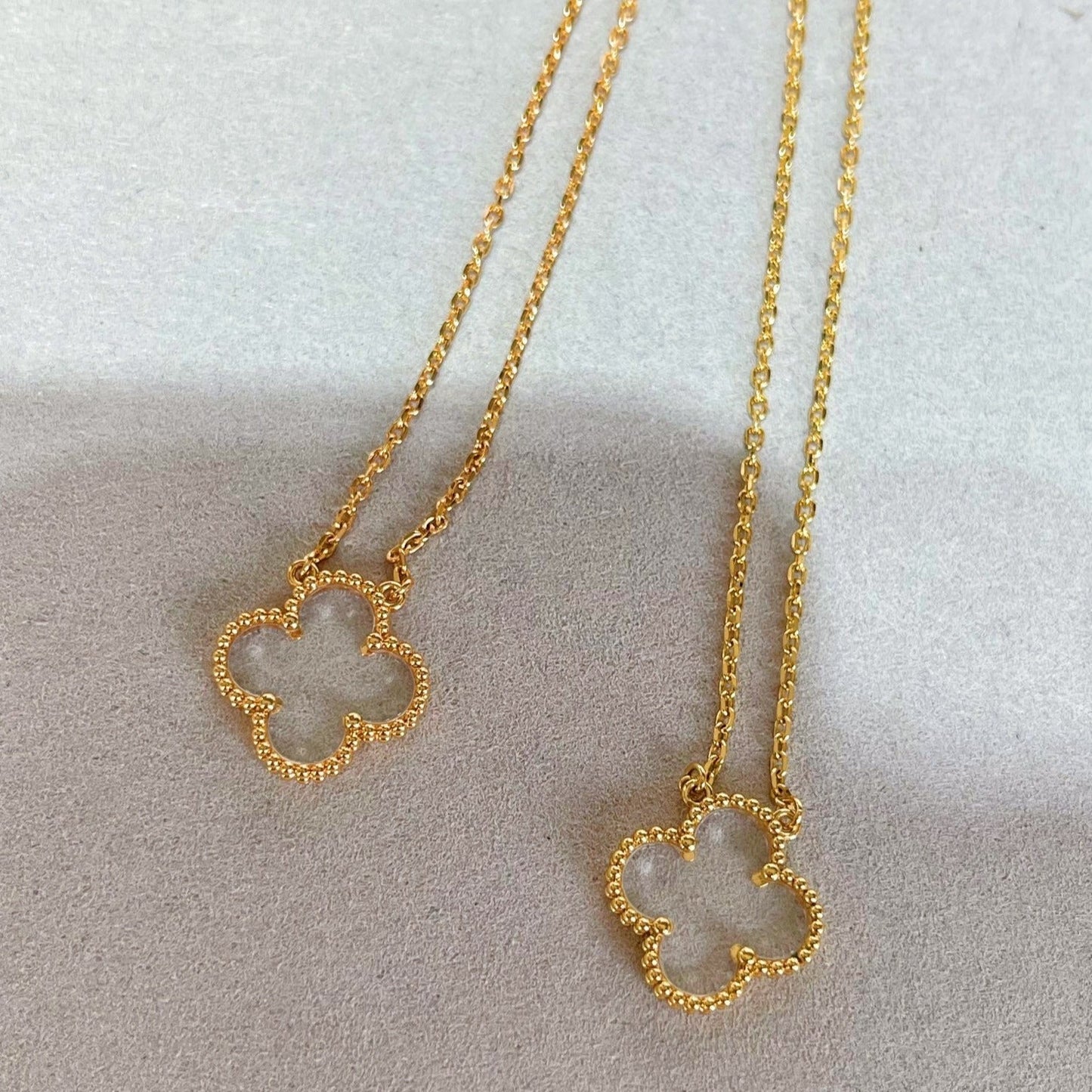 [Charm Aries Jewelry]CLOVER ROCK CRYSTAL ROSE GOLD NECKLACE