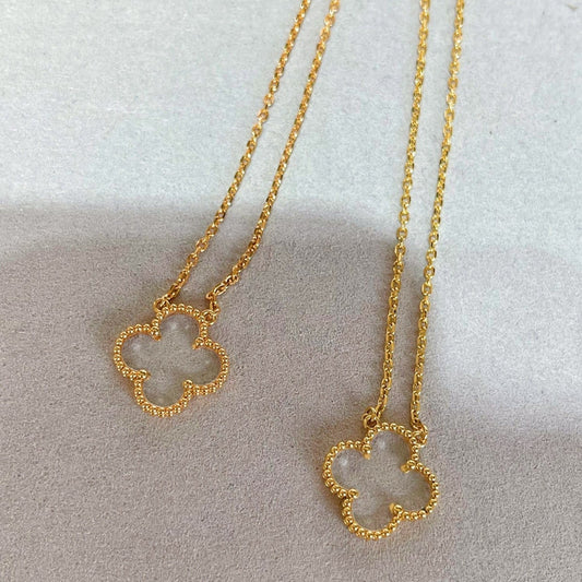 [Charm Aries Jewelry]CLOVER ROCK CRYSTAL ROSE GOLD NECKLACE