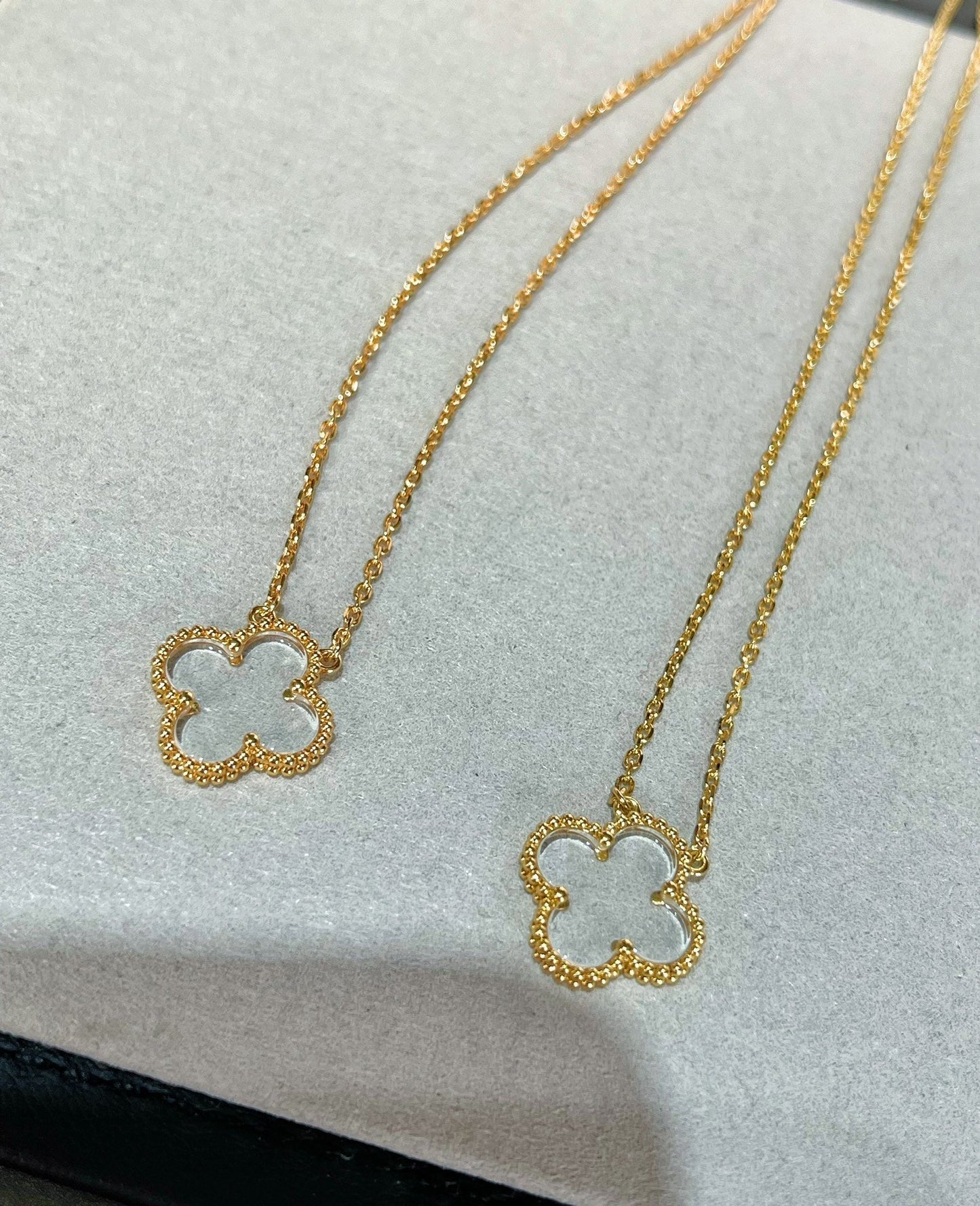 [Charm Aries Jewelry]CLOVER ROCK CRYSTAL ROSE GOLD NECKLACE