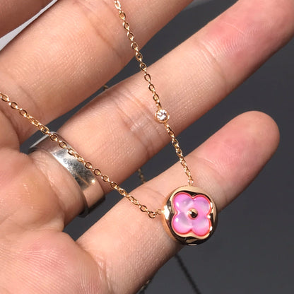 [Charm Aries Jewelry]COLOR BLOSSOM PINK MOP SUN GOLD NECKLACE
