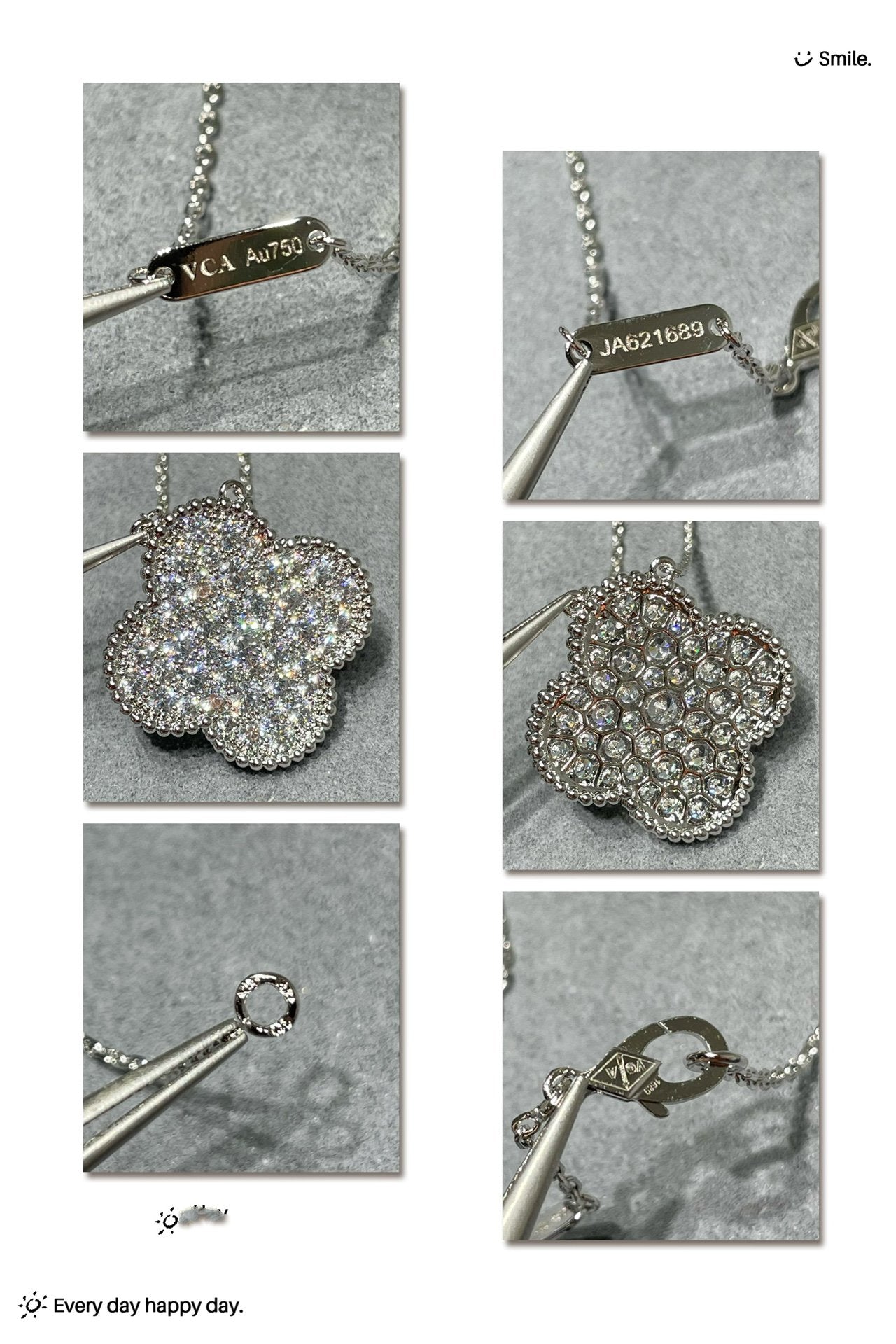 [Charm Aries Jewelry]CLOVER 25MM LARGE PENDANT DIAMOND PAVED SILVER NECKLACE