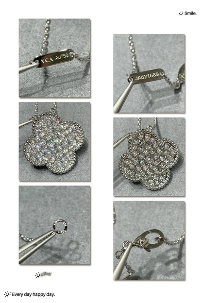 [Charm Aries Jewelry]CLOVER 25MM LARGE PENDANT DIAMOND PAVED SILVER NECKLACE