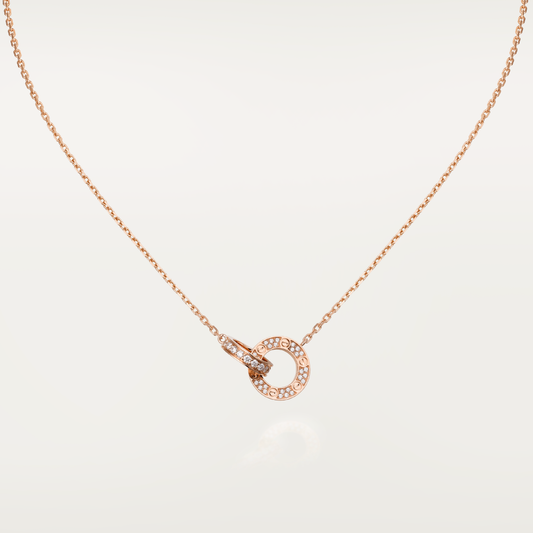 [Charm Aries Jewelry]LOVE 7.6MM NECKLACE ROSE GOLD AND SILVER  FULL DIAMOND