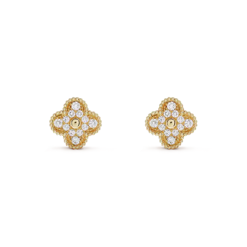 [Charm Aries Jewelry]CLOVER MEDIUM 1 MOTIFS FUll DIAMOND EARRINGS