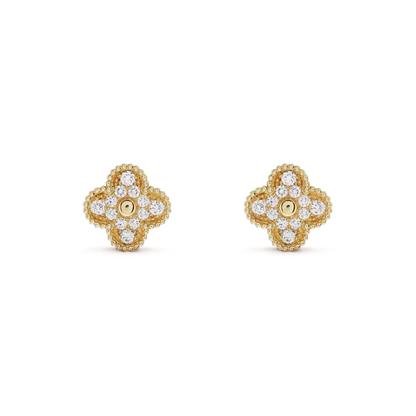 [Charm Aries Jewelry]CLOVER MEDIUM 1 MOTIFS FUll DIAMOND EARRINGS
