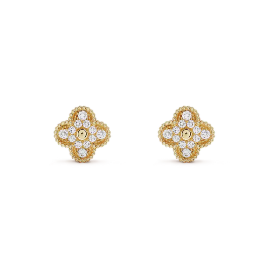 [Charm Aries Jewelry]CLOVER MEDIUM 1 MOTIFS FUll DIAMOND EARRINGS