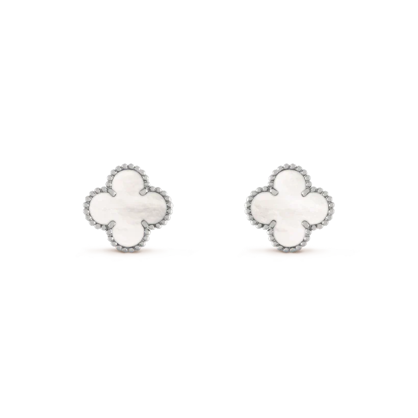 [Charm Aries Jewelry]CLOVER MEDIUM 1 MOTIFS  WHITE MOP EARRINGS SILVER