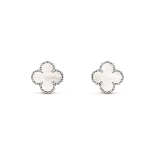 [Charm Aries Jewelry]CLOVER MEDIUM 1 MOTIFS  WHITE MOP EARRINGS SILVER
