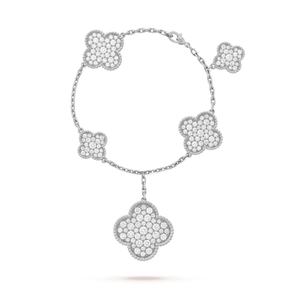 [Charm Aries Jewelry]CLOVER 6 MOTIFS SILVER DIAMOND BRACELET