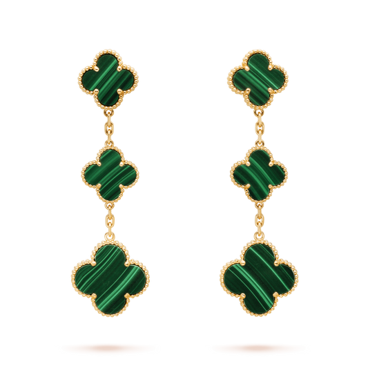 [Charm Aries Jewelry]CLOVER MALACHITE 3 MOTIFS GOLD